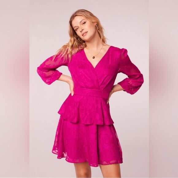 Band of Gypsies Dresses & Skirts - NWT B.O.G. Collective Kiss Me Fuschia Peplum Ruffle Tie Mini Dress Size large
